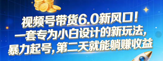 视频号带货6.0新风口!一套专为小白设计的新玩法