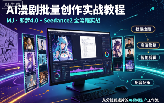 AI 漫剧批量创作实战教程，完成剪辑、高清修复、配音配乐全流程