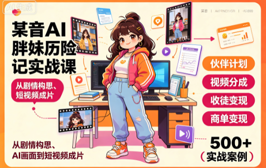 某音AI胖妹历险记实战课，从剧情构思、AI画面到短视频成片