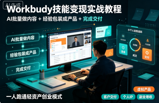 Workbuddy技能变现实战教程，一人跑通轻资产创业模式