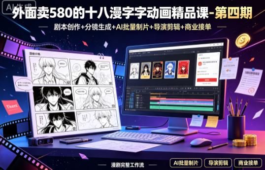 外面卖580的十八漫字字动画精品课，漫剧完整工作流