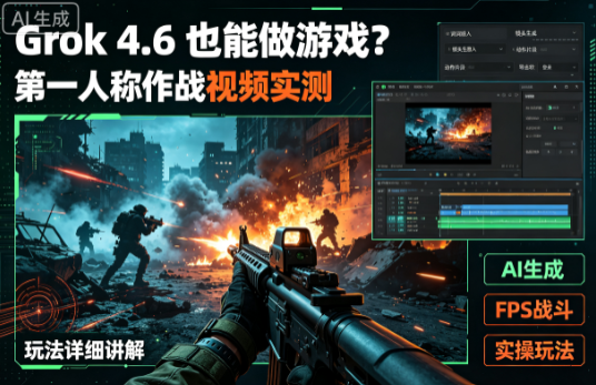Grok 4.6 也能做游戏？第一人称作战视频实测