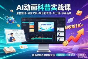 AI动画科普实战课，跑通日收益1K+玩法