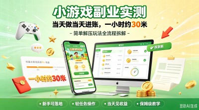 小游戏副业实测：当天做当天进账，一小时约 30 米
