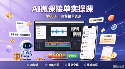 AI微课接单实操课，一单 600+，附带接单资源