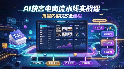 AI 获客电商流水线实战课，批量内容投放全流程