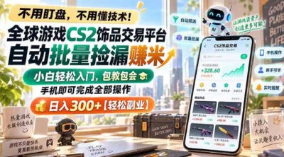全球游戏CS2饰品交易平台自动批量捡漏赚米，日入300+ 
