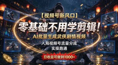 零基础不用学剪辑！AI 批量生成武侠剧情视频，日收益可做到 1000+